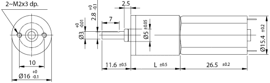 Dimensions of DC motor with planetary gearbox - series PG160